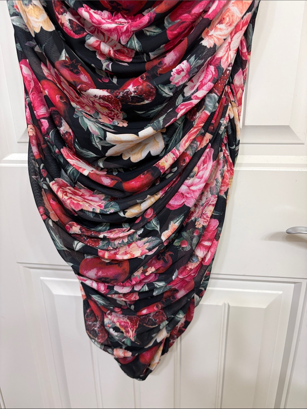 NWT Express Strapless Ruched Tube Floral Dress in Black Pink & Peach Flowers - Picture 9 of 11